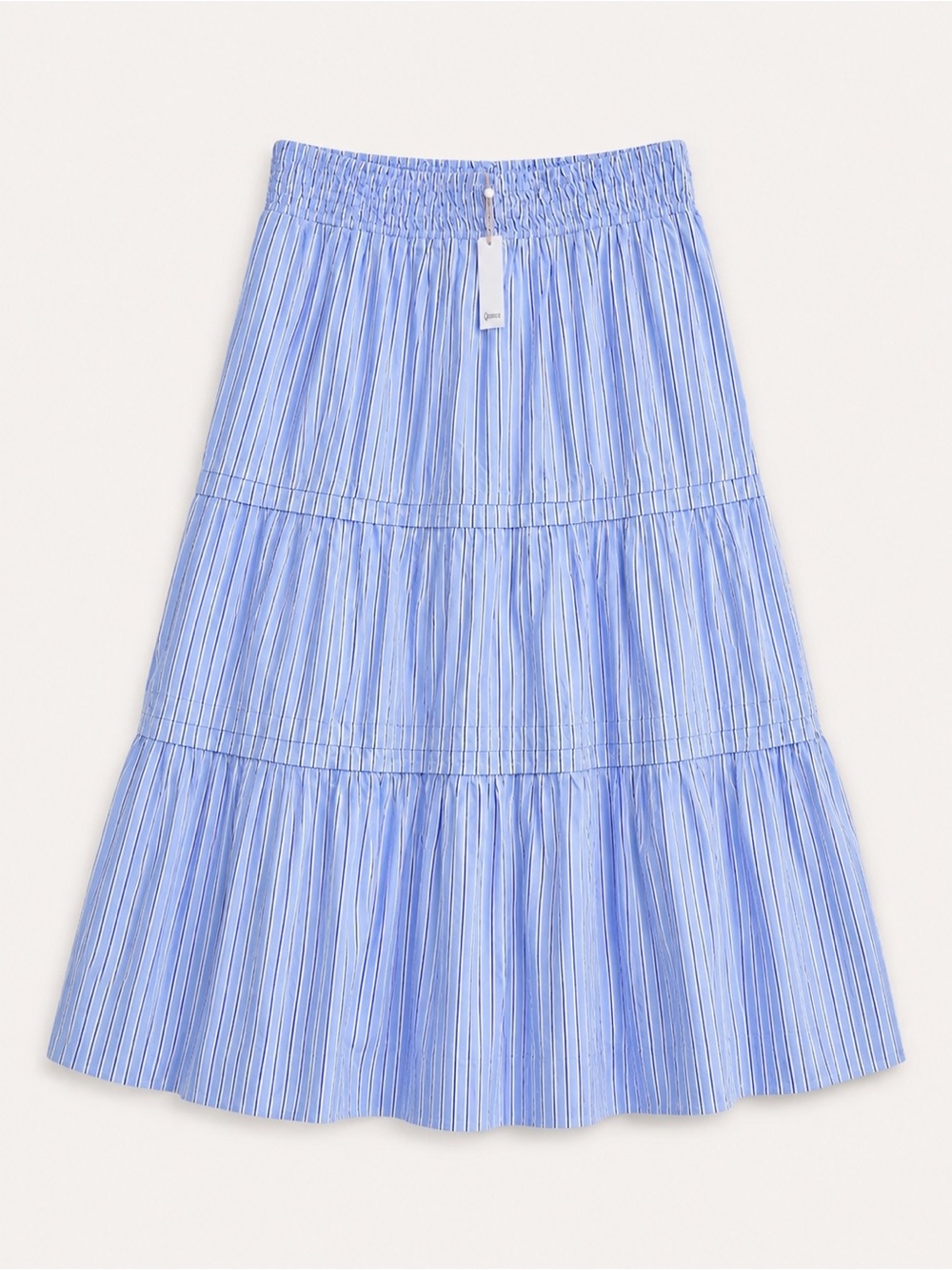 Quince 100% Organic Cotton Poplin Tiered Maxi Skirt Tribeca Stripe SIZE XL NWT - Picture 8 of 9